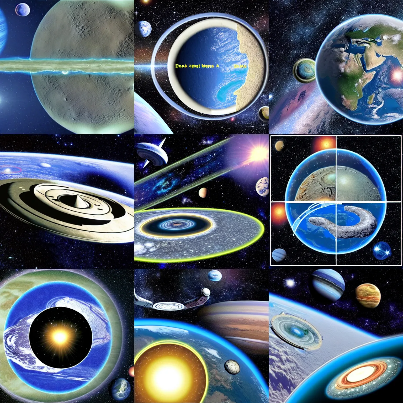 Prompt: a photo of the flat earth with deep space nine nearby, star trek ds 9, flat earth theory