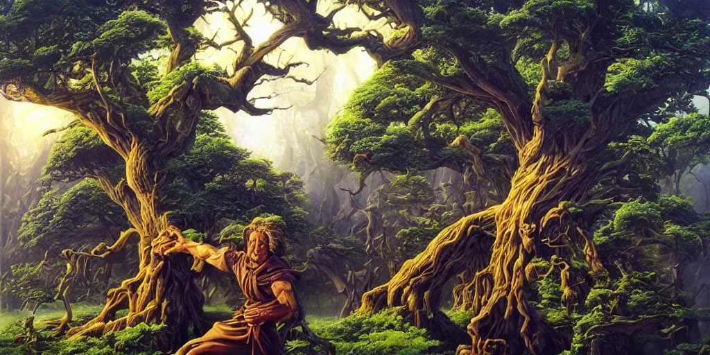 Image similar to tree of life destroyed Michael Whelan by Jeff Easley photorealistic by Edmonia Lewis, cinematic, coherent, realistic faces, clear, detailed, intricate, dramatic lighting, establishing shot, 8k resolution