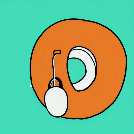 Prompt: a minimal logo of a bagel wearing headphones and talking to a microphone at a podcast, digital art, flat colors