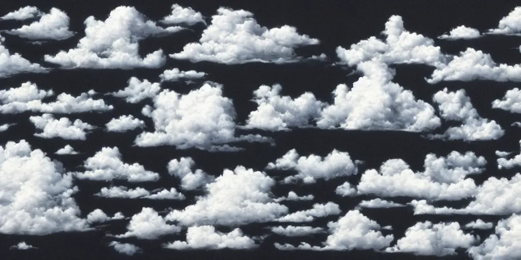 Image similar to full page scan catalogue of clouds on black background, matte painting