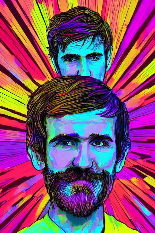 Image similar to inspirational style hope poster of bo burnham with beard, psychedelic colors, highly detailed, realistic, loving