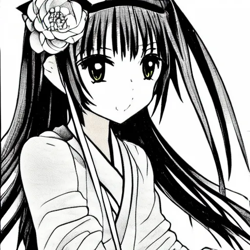 Prompt: Masterpiece black & white portrait of Sakura Kinomoto from Card Captor Sakura drawn by Gunma Kisaragi, trending on pixiv