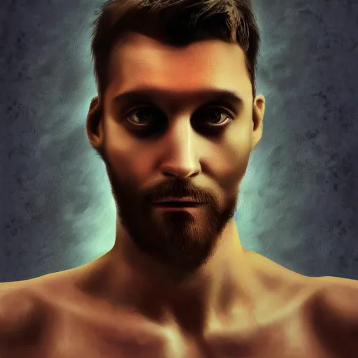 Prompt: a man with eyes all over his body, digital art