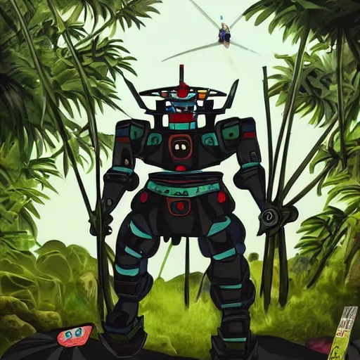 Image similar to samurai robot, in a jungle jeszika le vye heraldo ortega 8 k