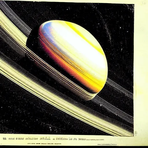 Prompt: planet saturn lithograph by adolphe millot