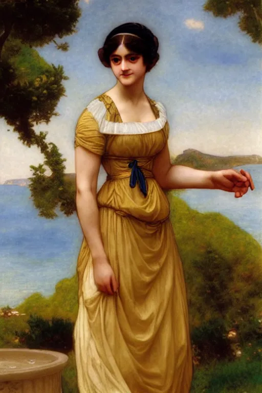 Prompt: jane austen in a greec - style dress, painting by rossetti bouguereau, detailed art, artstation