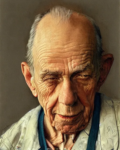 Image similar to high quality high detail painting by norman rockwell, hd, portrait, old man, muted pastel colors, photorealistic lighting