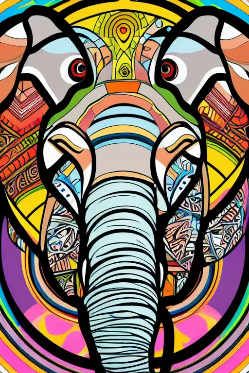 Image similar to A portrait of a baby elephant, sticker, highly detailed, colorful, illustration, smooth and clean vector curves, no jagged lines, vector art, smooth