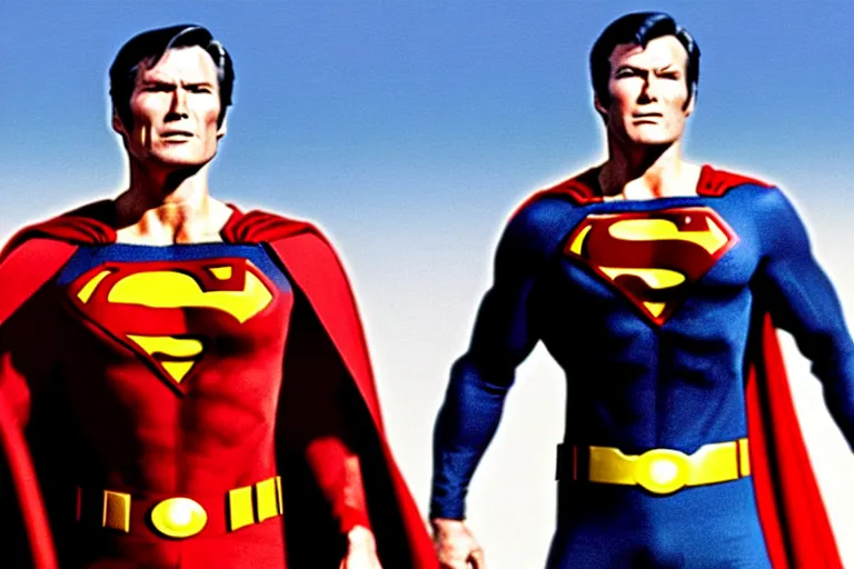 Image similar to clint eastwood as superman in the 1 9 8 0's, superhero film, richard donner film