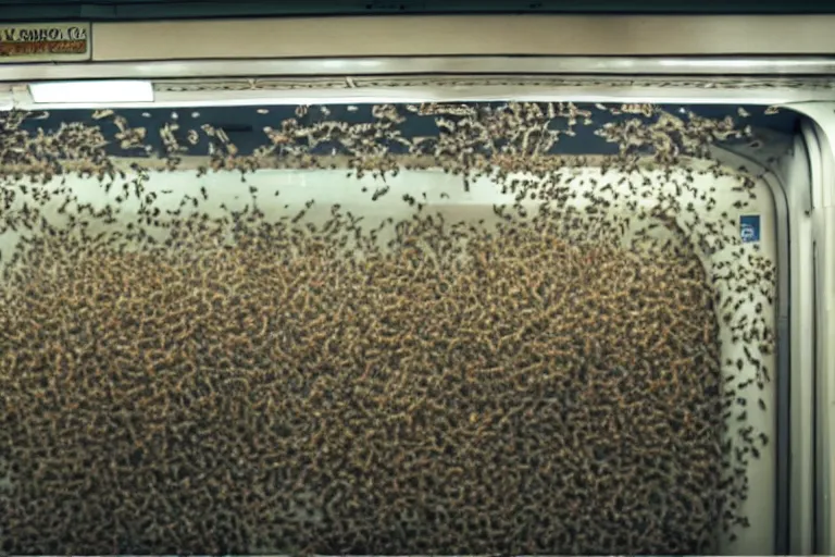 Image similar to a subway car full of bees, cinematic