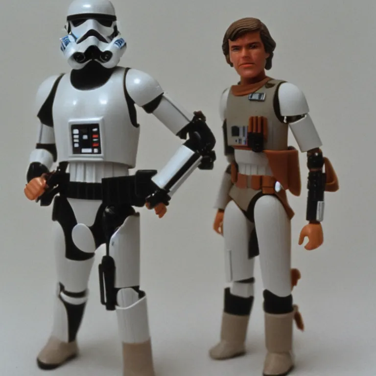 Prompt: 35mm photo of star wars action figure, vintage, 1980s