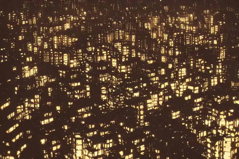 Image similar to kowloon walled city at night, by yoshitaka amano