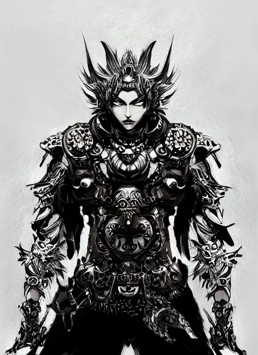 Image similar to Full body portrait of god with silver hair, half man half wolf, wearing ornate attire. In style of Yoji Shinkawa and Hyung-tae Kim, trending on ArtStation, dark fantasy, great composition, concept art, highly detailed, dynamic pose.