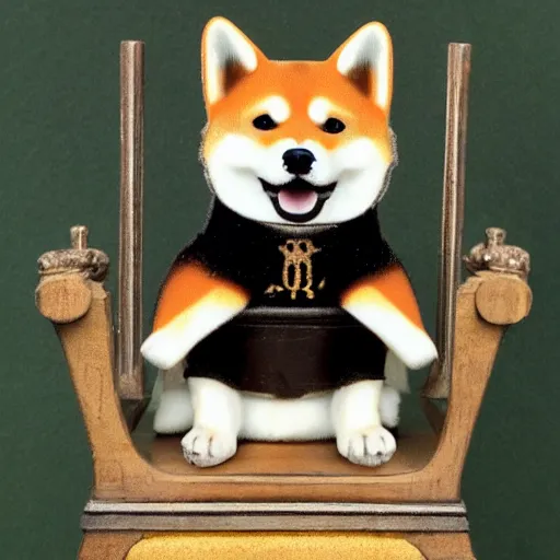 Prompt: a shiba inu sitting on a medieval throne