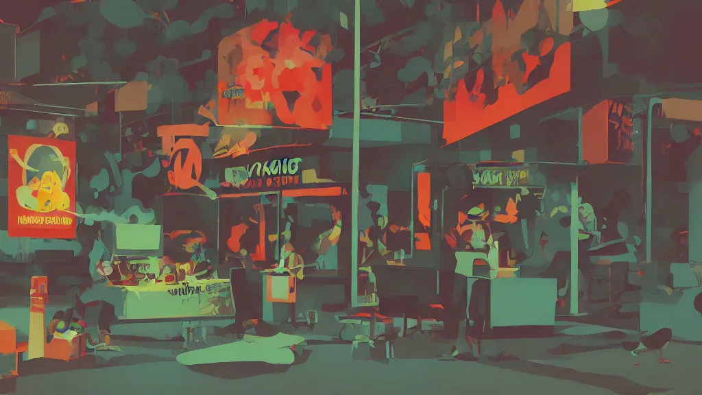 Image similar to black! chicken! smoking cannabis!!!, in front of multi monitors broadcasting studio, artwork by James Gilleard