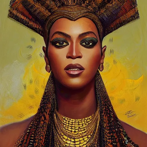 Image similar to a portrait of beyonce wearing traditional african clothing by karol bak, christopher balaskas, umberto boccioni and charlie bowater