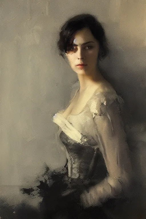 Prompt: detailed cinematic moody colors studio portrait of the memories of a victorian lady with a sensual pose kissing a gentleman high quality by jeremy mann, only one head single portrait