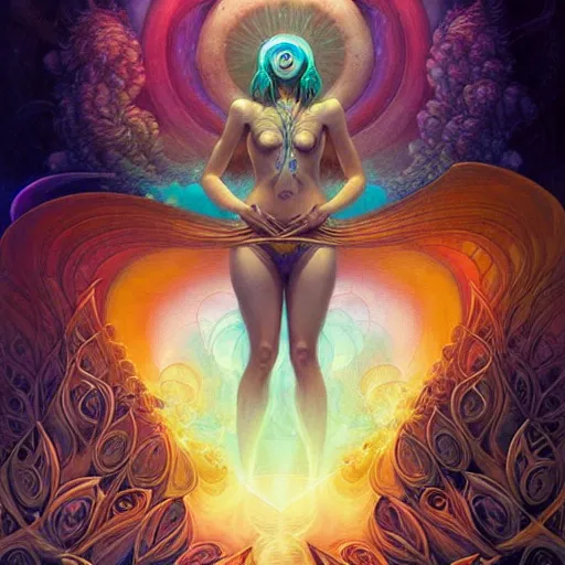 Image similar to psychedelic ayahuasca artwork of esao andrews frank peter mohrbacher, energy body, sacred geometry, esoteric art, divinity, detailed, tarot art