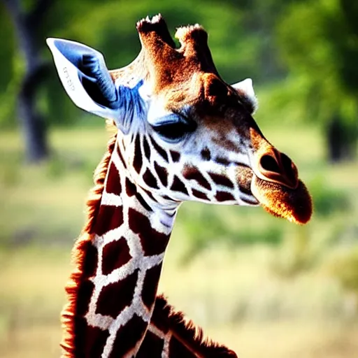 Prompt: a giraffe - human, wildlife photography