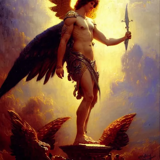 Image similar to saint michael the angel. highly detailed painting by gaston bussiere, greg rutkowski 8 k