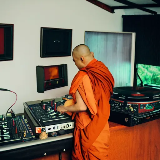 Prompt: a monk on the dj decks