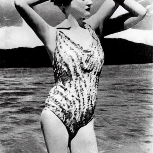 Image similar to donald trump wearing an old fashion bathing suit swimsuit, 1 9 2 0 s