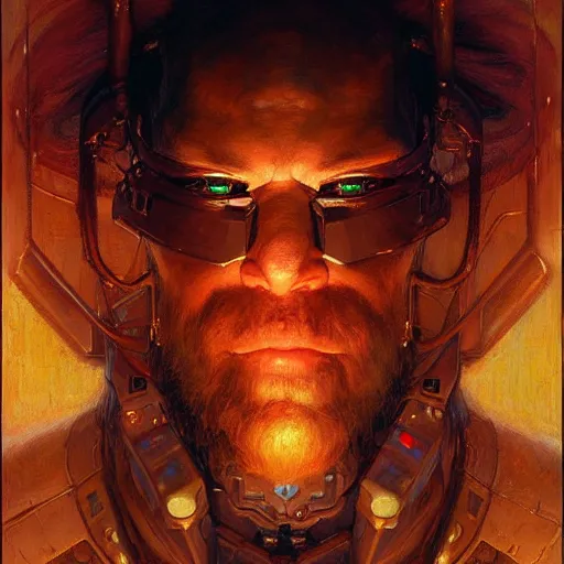 Image similar to portrait of a cubehead. shadowrun furaffiniy cyberpunk fantasy highly detailed painting by gaston bussiere craig mullins jc leyendecker gustav klimt artgerm greg rutkowski john berkey, bergey, craig mullins, ruan jia, raymond swanland, jeremy mann, tom lovell, alex malveda