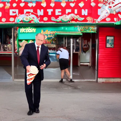 Image similar to Vladimir Putin enjoying an ice cream cone at Coney Island