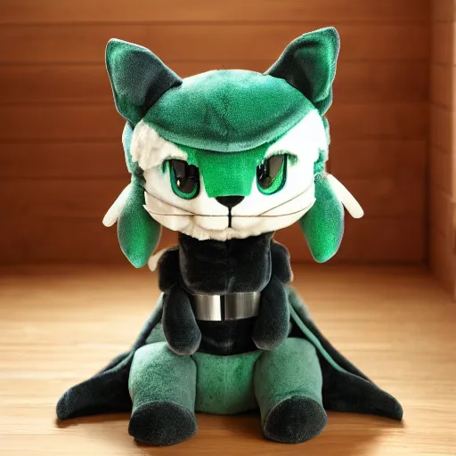 Image similar to cute fumo plush of a knight cat girl of a royal legion, green and purple, vray