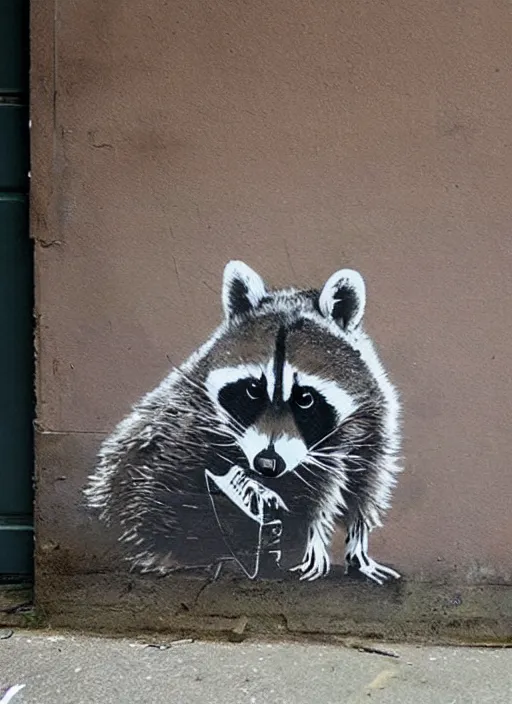 Prompt: raccoon with wings by banksy