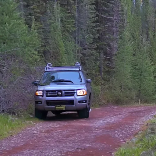 Prompt: a bear chasing a car, highly detailed, 4 k, trail cam footage