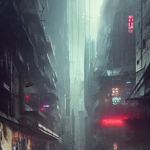 Prompt: Modern apocalyptic cyberpunk city by Greg Rutkowski, asymmetrical, Organic Painting , Matte Painting, dark vibes, nightmare, geometric shapes, hard edges, china town, synth wave, trending on the artstation:2 by Greg Rutkowski:4