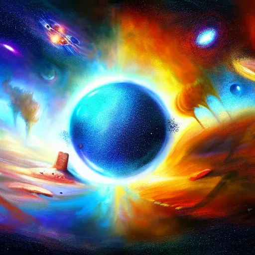 Image similar to realistic concept art for the entire universe uniting again into perfect love and pure consciousness, defeating the big bang!! final victory of order over disorder!! final defeat of entropy! end of time, galactic scale!! accurate physics mathematics, digital painting, artstation, smooth, sharp focus