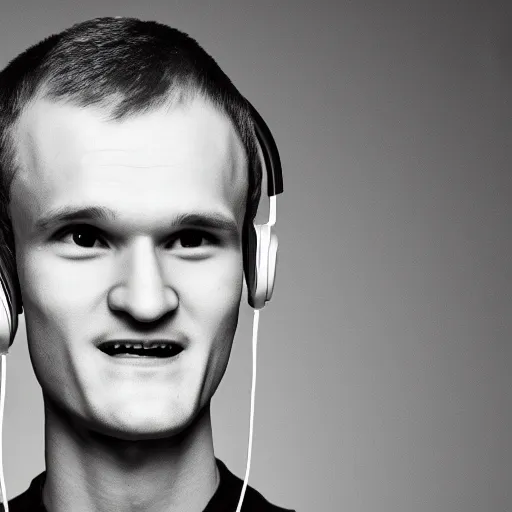 Prompt: vitalik buterin in headphones. 8 5 mm