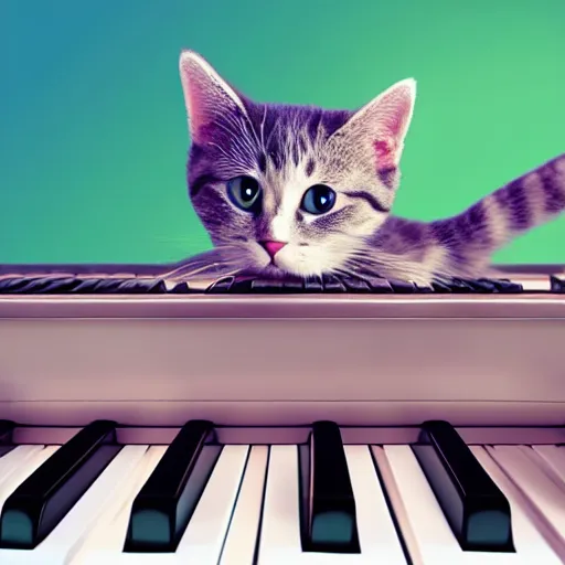 Prompt: cute cartoon cat playing the piano, highly detailed, award winning, 8 k photorealistic