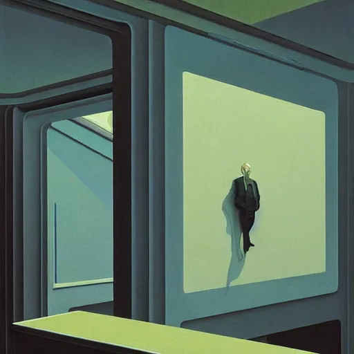 Image similar to Portrait of an abstract visual of artificial intelligence, open ceiling, highly detailed, very coherent, painted by Francis Bacon and Edward Hopper, Wayne Barlowe, painted by James Gilleard, surrealism, airbrush, art by JamesJean