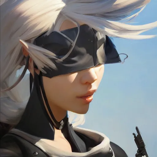 Image similar to greg manchess portrait painting of yorha type a no. 2 as overwatch character, medium shot, asymmetrical, profile picture, organic painting, sunny day, matte painting, bold shapes, hard edges, street art, trending on artstation, by huang guangjian and gil elvgren and sachin teng