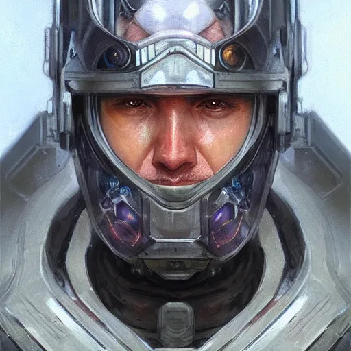 Image similar to human male as a realistic scifi cyberpunk knight, closeup portrait art by donato giancola and greg rutkowski, realistic face, digital art, trending on artstation, skull helmet, symmetry!!!