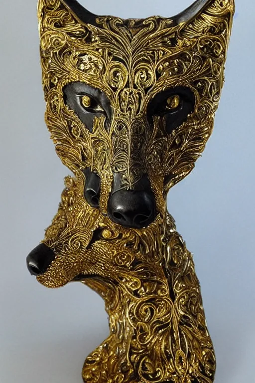 Image similar to gorgeous wolf statue with gold filigree