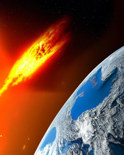 Image similar to comet destroying planet earth, death, fire, 8k, ultra realistic