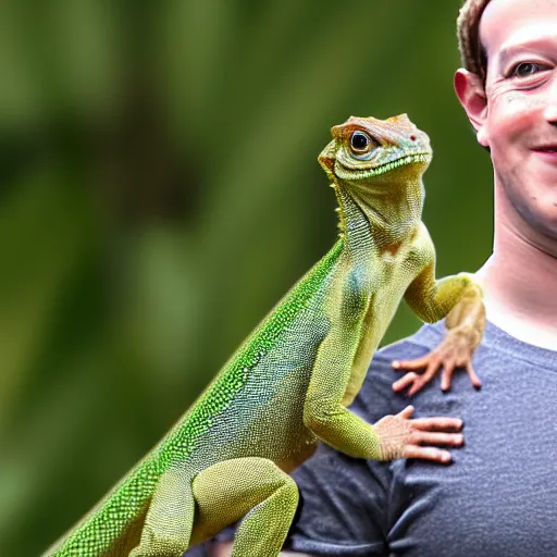 Prompt: Mark Zuckerberg getting out of his human costume showing that hes a lizard, hyper realistic, HD, HQ, photo realistic