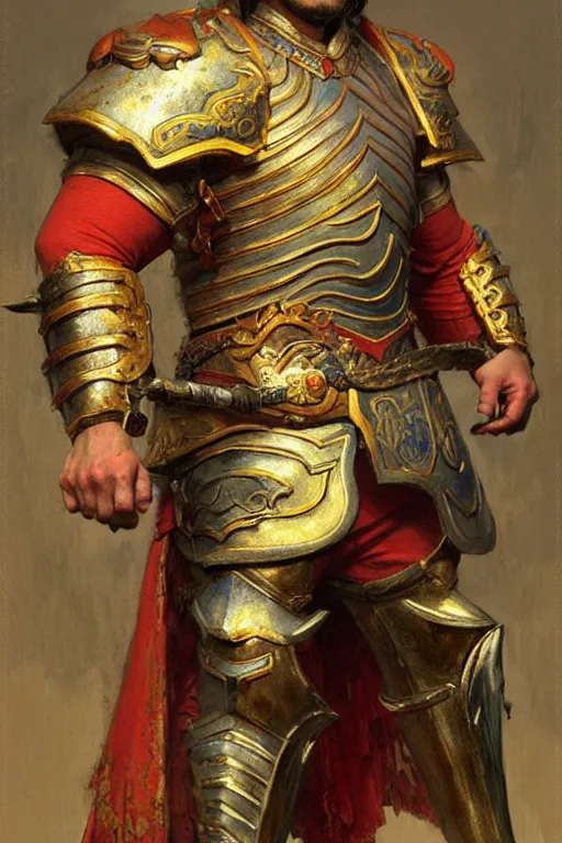 Image similar to attractive beefy male with armor, ming dynasty, character design, colorful paint, sweat, painting by gaston bussiere, craig mullins, j. c. leyendecker