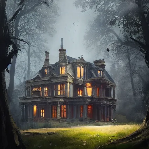 Image similar to A mansion in the tree , Greg rutkowski, Trending artstation, cinematográfica, digital Art