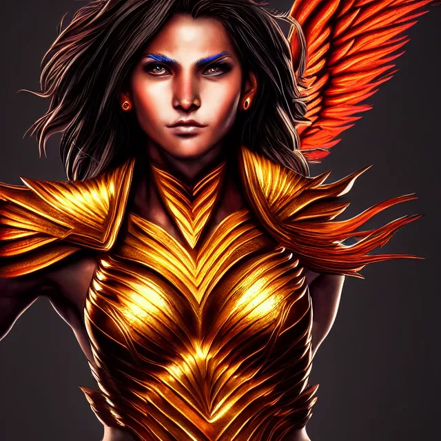 Image similar to phoenix warrior, artgerm, highly detailed, 8 k, hdr, close up, smooth, sharp focus, high resolution, award - winning photo