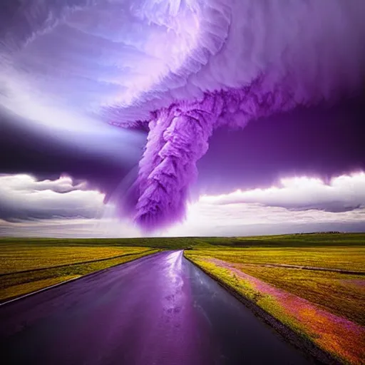 Image similar to amazing photo of a purple clouds in the shape of a tornado, digital art, by marc adamus, beautiful dramatic lighting