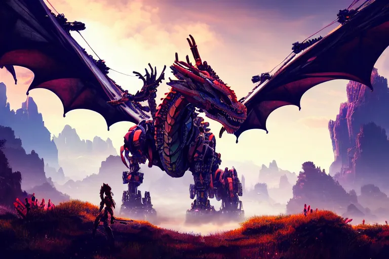 Image similar to dragon machine mecanical creature robot of horizon forbidden west horizon zero dawn bioluminiscence bright ray tracing hdr fanart arstation by ian pesty and alena aenami artworks in 4 k