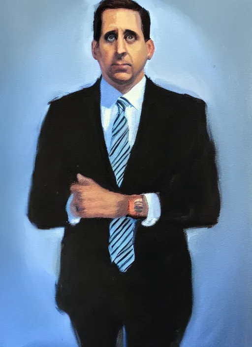 Prompt: portrait painting of michael scott