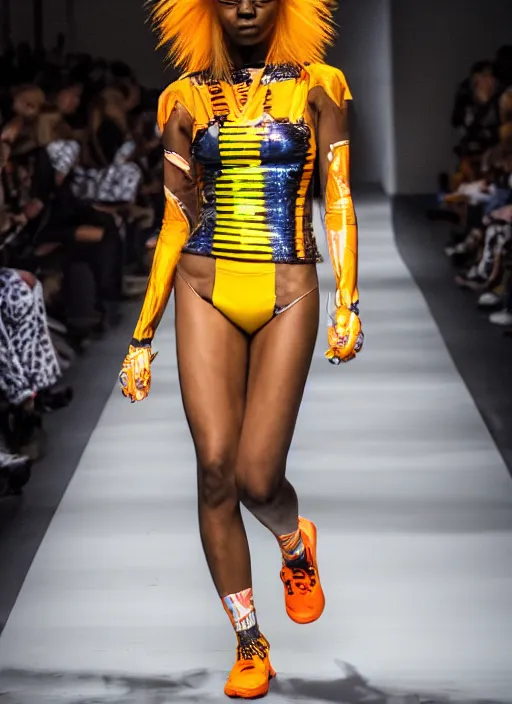 Prompt: hyperrealistic and heavy detailed adidas avant garde runway show of movie the fifth element leeloo dallas, leica sl 2 5 0 mm, vivid color, high quality, high textured, real life