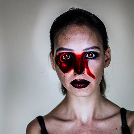 Prompt: “a cyborg woman with red eyes”