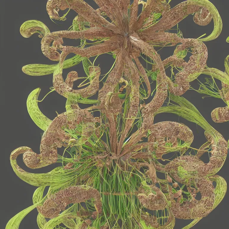 Image similar to complex plant seed by ernst haeckel, modeled in 3 d, exquisite lighting, cinema 4 d render, clear focus, very coherent, very detailed